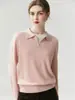 Suéter 100% Caxemira Feminino Gola Lapela POLO Cor Sólida Solto Emagrecedor Rejuvenescedor Malha Outono Inverno Novo Suéter Versátil