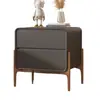 Mesa de noche de lujo ligero pequeña de madera maciza simple moderna minimalista mesa de noche italiana para el hogar dormitorio gabinete de almacenamiento de cuero