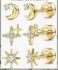 Pendientes de Mini Estrella de Mar y Mariposa con Baño de Oro Real de Latón Caliente Transfronterizos Europeos y Americanos para Mujer Pendientes de Lujo Ligero de Nicho