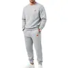 Conjunto esportivo casual de malha jacquard texturizada waffle liso para outono e inverno, masculino, europeu e americano, a pronta entrega
