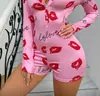 Roupa de casa feminina transfronteiriça, pijama casual estampado de peça única slim fit europeu e americano, conjunto de pijama feminino que pode ser usado fora, plus size