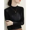 Camisa de Base Malha Fina Texturizada Cinza Meia-Gola para Mulheres 2025 Novo Outono e Inverno Suéter Super Bonito