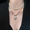 ¡Doble Corazón! Collar en Capas con Colgante de Corazón de Perla para Mujer, Diseño Único para Otoño e Invierno, Accesorio de Cadena para Suéter