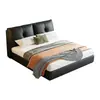 Cama moderna minimalista de cuero genuino para dormitorio principal, elegante cama doble de 1.8 m para apartamentos pequeños, cama tapizada europea de madera maciza de 1.5 m