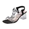 Sandalias para Mujer 2026 Verano Nuevo Estilo Punta Abierta Pedrería Banda Elástica Transparente con Falda Tacones Altos Sexy Talla Grande Sandalias