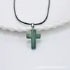 Colar Versátil de Pedra Natural com Cruz e Corda Preta para Mulheres Simples Doce Personalidade Cool Gargantilha Versátil Corrente para Clavícula