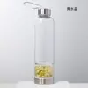 Venda direta da fábrica cascalho de cristal natural copo de energia de borossilicato alto copo em camadas de cristal de aço inoxidável com corda de elevação copo de saúde