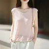 Nuevo Estilo Primavera y Verano 2026 Chaleco de Punto de Lino con Cuello Redondo para Mujer con Lentejuelas y Borlas, Top Pullover sin Mangas con Puntos Coloridos y Diseño Hueco