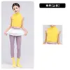 Ropa de baile para niñas, chaleco amarillo ajustado para práctica con cuello alto pequeño, atuendo de actuación para yoga y danza jazz