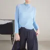 Top Plisado Otoño e Invierno Nuevo Estilo Cuello Semi Alto Camisa Básica Manga Larga Camiseta para Mujer Corte Ajustado Tallas Grandes Estilo Maduro Manga Media Efecto Adelgazante