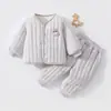 Conjunto de dos piezas para bebé, chaqueta de algodón acolchada engrosada para otoño e invierno y pantalones, ropa exterior para niños con parte superior acolchada