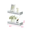 Juego de 2 piezas de estantes flotantes de vidrio con espejo, estantes flotantes decorativos de vidrio para pared incrustados con pequeños diamantes, estantes de pared de almacenamiento para sala de estar, dormitorio y oficina, estantes de pared flotantes de vidrio