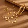 Set de Joyería de Acero de Titanio Flor de Margarita: Tobillera de Crisantemo, Aretes, Collar, Pulsera Conjunto, Conjunto de Margaritas Pequeñas de Verano