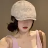 Boina Rosa Xadrez Vintage para Mulheres, Novo Estilo Primavera 2026, Boina Reversível, Circunferência da Cabeça Grande, Chapéu Bico de Pato Versátil