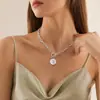 Collar con colgante de cabeza redonda irregular versátil, joyería transfronteriza europea y americana, collar de cadena simple de doble capa para mujer