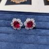 Corindón Rojo Luz Fluorescente Cambio de Color Simple Moda Estilo Dama Huevo de Paloma Anillo Abierto Colgante Aretes de Botón conjunto