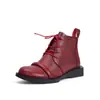 Botas de Couro Bovino de Primeira Camada de Alta Qualidade para Mulheres, Botas Curtas de Couro Genuíno para Outono e Inverno, Bico Redondo com Cadarço Frontal, Tamanho Grande 41 Sapatos Femininos, Prontos para Venda