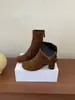 Botines Retro de Punta Redonda 2026 Otoño/Invierno Nuevos Botines de Gamuza con Cremallera Trasera para Mujer con Tacón Grueso Botines de Corte Ajustado