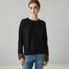 Suave y elegante~ suéter de cachemira 100% pura estilo minimalista para mujer, cuello redondo, puños de encaje, corte holgado, suave y cómodo, tejido versátil