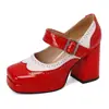 Nuevos Mocasines Planos de Charol Cuadrados Bloque de Color Suela Gruesa Tacón Grueso Mary Janes Talla Grande Wish Calzado de Exportación