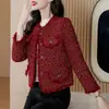 Abrigo de lana rojo estilo Chanel para mujer, primavera, otoño, invierno 2026, nuevo abrigo corto de lana de alta gama con flecos, top versátil