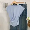 Camiseta de manga corta ajustada estilo coreano con cintura irregular para mujer, nuevo diseño de verano 2025, top elegante ajustado