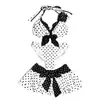 Conjunto de Tres Piezas Transfronterizo Europeo y Americano Ins Estilo Nuevo Lindo, Moderno y Sexy Top de Cuello Halter con Lunares y Lazo + Falda
