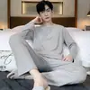 Pijama Masculino 100% Algodão Outono Novo Estilo Confortável Manga Longa Pulôver Simples Pode Ser Usado Fora de Casa Roupas de Casa Conjunto Casual Primavera e Outono