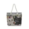 Bolsa Feminina Popular Bordada com Elefante Moda Bordada de Ombro Único Grande Tote Alta Capacidade Desenho Animado Lona para o Dia a Dia