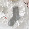 Meias Florais Pequenas para Mulheres, Meias de Cano Médio, Malha Respirável Fina de Verão, Estilo Doce Japonês, Borda Franzida, Meias Longas Empilhadas