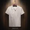 Camiseta de Lino de Manga Corta para Hombre Verano Holgada de Media Manga Talla Grande Camiseta de Algodón y Lino Color Sólido Transpirable Cuello en V Top Delgado para Hombre