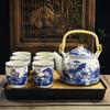 Juego de Té Kung Fu de Cerámica para el Hogar Sencillo Moderno Tetera de Flores Filtro Juego de Té para Té Negro Taza de Té 6 Piezas Grandes