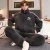 Pijama com Zíper Masculino Outono Inverno Coral Fleece Espessado Mais Veludo Quente Jovens Cardigan Roupas de Casa Conjunto Casual Masculino