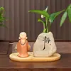 Hui Neng Pequeño Monje Jarrón de Cerámica Adorno Zen Cerámica Gruesa Jarrón de Quietud Decoración para Mesa de Café de Sala de Estar de Oficina en Casa