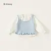 Bangxuan Ropa Infantil Traje Infantil Chaleco de Punto Calado Camisa con Cuello de Encaje Conjunto de Dos Piezas de Moda Casual para Niñas