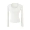 Camiseta de Manga Larga con Cuello en U Estilo Puro Deseo, Nueva Moda de Primavera Sexy Ajustada de Color Sólido Capa Interior Camisa Base Casual para Mujer