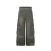 Jeans Denim Vintage Workwear HeyHenry Feminino Lavado Cintura Alta Emagrecedor Estilo Americano Bolsos Largos Soltos Calças Longas Masculino
