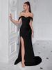 Vestido de Festa Feminino Transfronteiriço de Luxo Leve High-End com Fenda, Ombro Único Elegante Senhora Banquete Tubinho Vestido Longo
