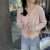 Top de punto de manga larga con cuello en V y botones de colores para mujer, adecuado para usar en capas en otoño e invierno, con un diseño de estilo coreano y hecho de cachemira