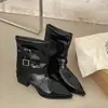 Botas de tacón grueso con punta de moda retro para mujer, nuevo modelo verano 2026, combinadas con faldas para realzar la altura y crear un efecto adelgazante, botines
