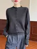 Nuevo cárdigan de punto para mujer estilo coreano Otoño/Invierno 2026, lana fina, cuello alto, dobladillo enrollado, suéter abrigo de ajuste slim