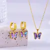 Celebridade da Internet Cor de Grama Diamante Borboleta Moda Luxo Leve Pulseira Grossa Aço Inoxidável Conjunto Colar Brincos Presente de Aniversário para Meninas