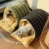 Canil de Gato e Canil de Cachorro de Inverno, Fechado e Seguro, Quente e Aveludado no Inverno, Canil para Animal de Estimação Enrolado para Dormir Gato