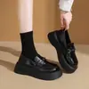 Mocasines de Suela Gruesa Estilo Británico para Mujer 2026 Nuevos Zapatos de Cuero Negro para Primavera y Otoño Antideslizantes Slip-On Zapatos de Trabajo