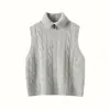 Colete de tricô trançado de gola alta para mulheres, nova blusa base de cashmere para camadas de outono e inverno