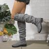 Nuevas Botas Plegables de Comercio Exterior Transfronterizas para Mujer con Hebilla de Cinturón Botas Altas hasta la Rodilla Tacón Grueso Caña Larga Delgado
