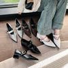 Tacones Altos Retro Estilo Francés con Mary Jane para Mujer 2025 Nuevo Primavera Puntiagudos Elegantes Estilo Chanel Tacón Grueso Zapatos de una Sola Capa