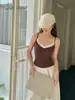 Camisola de Encaje Patchwork Color-Block Estilo Coreano para Mujer, Top Corto Ajustado Versátil Adelgazante para Usar en Capas o Solo