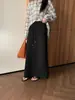 Saia Longa de Malha Cinza Feminina Outono Inverno Cordão Cintura Alta Reta Fenda Linha A Quadril Saia Longa Super Bonita