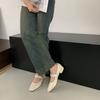 Zapatos Mary Jane de Cuero Genuino Elegantes Retro Estilo Francés Adelgazantes para Mujer con Tacones Gruesos, Punta Cuadrada, Boca Baja y Tacones Altos